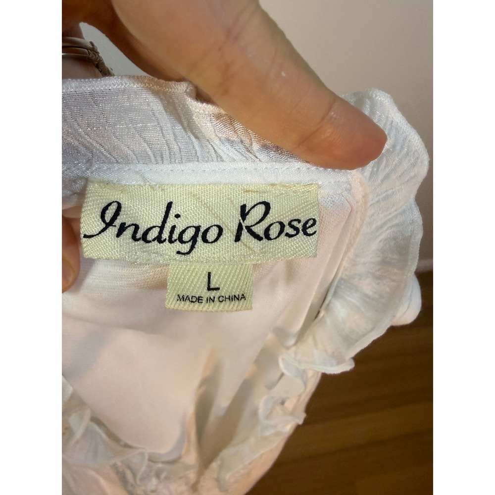 Indigo Rose Midi Dress Large White Crochet Lace Trim Sleeveless Gauze Boho Beach - Picture 9 of 9